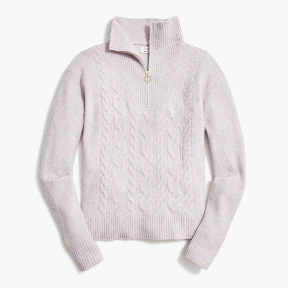 J. Crew 1/2 Zip Cable Knit Wool Blend Sweater Extra-Soft Heathered Gray - Picture 9 of 15